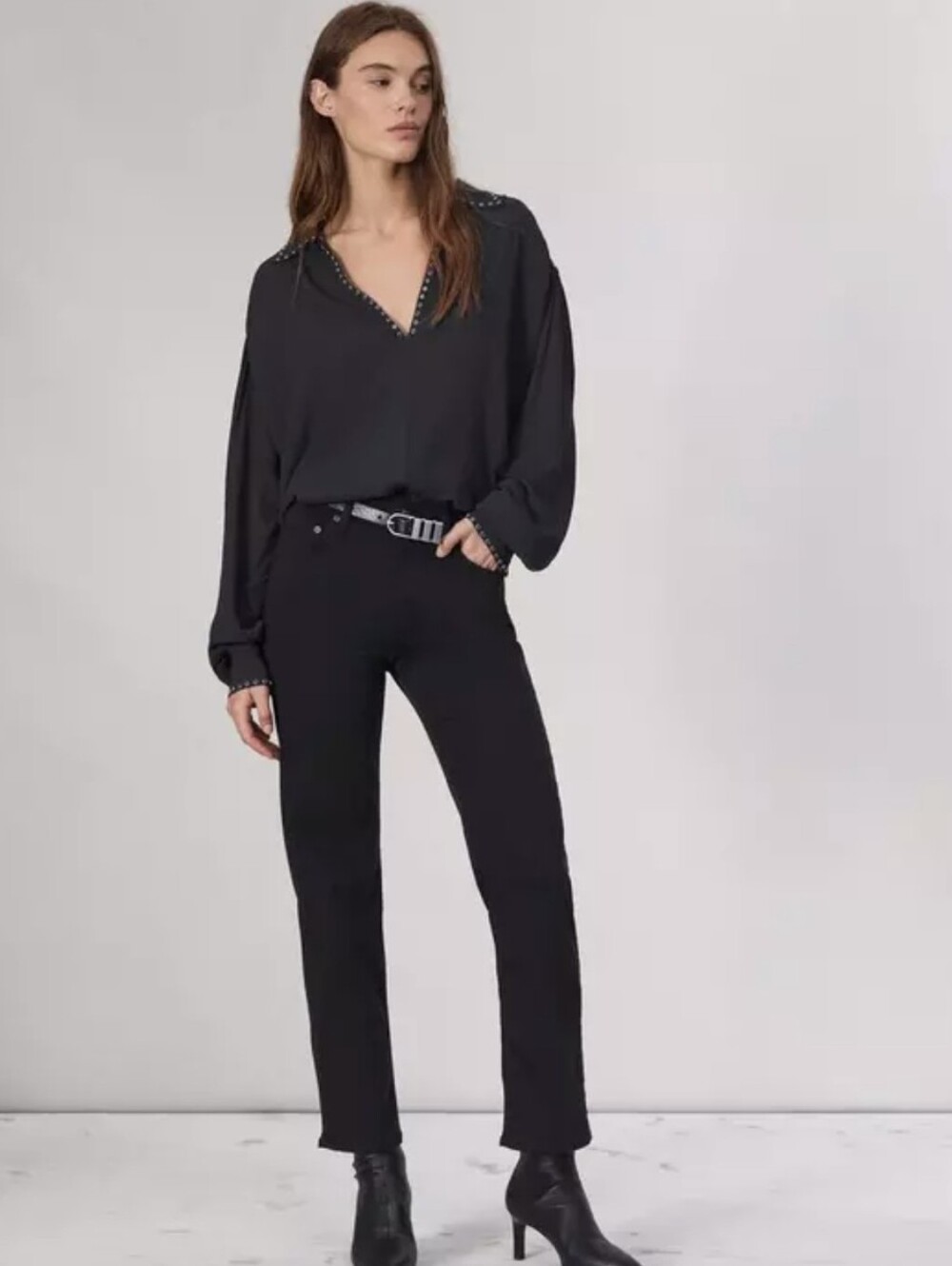 rag & bone Women's Black Straight Leg Jeans with Frayed Hem Size 28